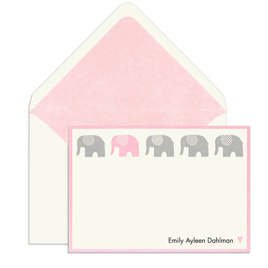 Pink Elephant Motif Flat Note Cards
